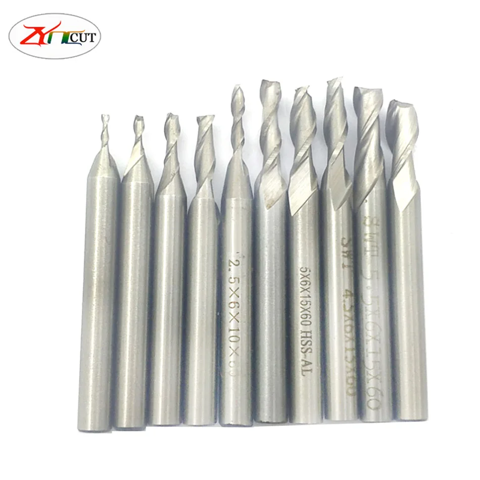 10pcs/set 1.5/2/2.5/3/3.5/4/4.5/5/5.5/6mm High Speed Steel 2 Flute Super hard straight shank keyway end milling cutter | Инструменты