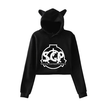 

Scp Foundation 2019 Fashion Print Cat Crop Top Women Summer Cat Ear Hoodies Sweatshirt Sexy Kpops Hooded Harajuku Plus Size XXL