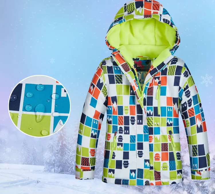 Детская одежда для катания на лыжах; Водонепроницаемая утепленная детская зимняя куртка; уличная зимняя одежда для катания на сноуборде; лыжный инвентарь для мальчиков и девочек