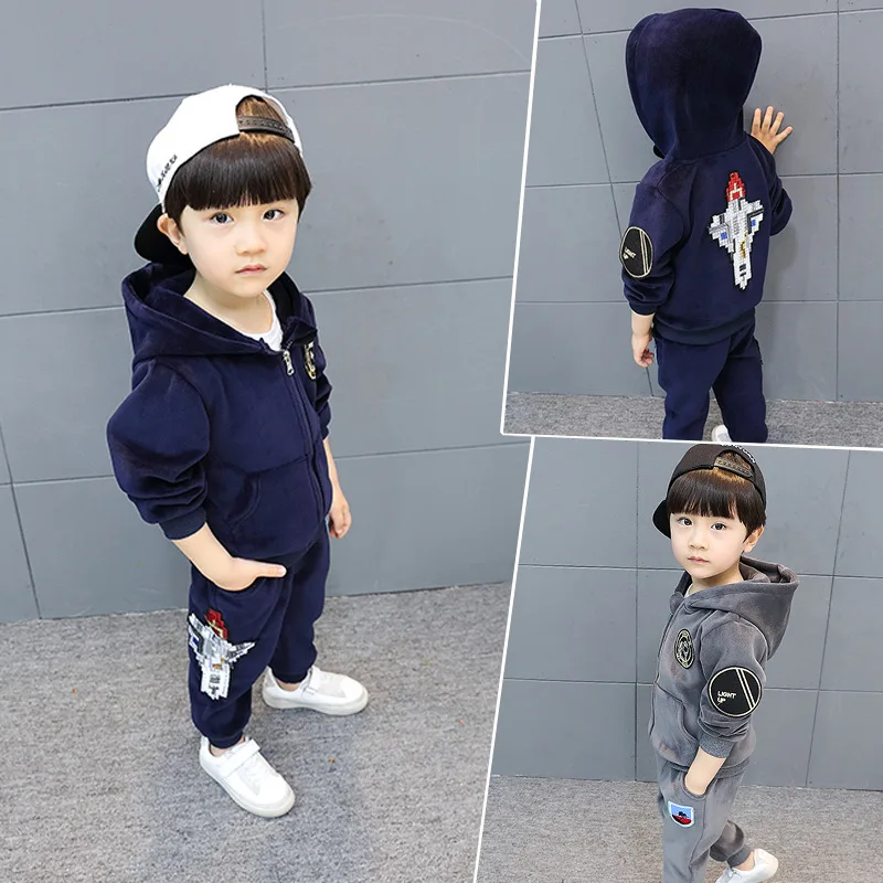 

Autumn New Style Childrenswear Korean-style BOY'S Airplane Zipper Two-Piece Set Children Fox Velvet Suit 0-5-Year-Old Children
