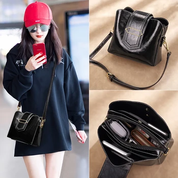 

WOMEN'S Leather Bags 2020 New Style Fashion Shoulder Bag Retro Shoulder Bucket Bag