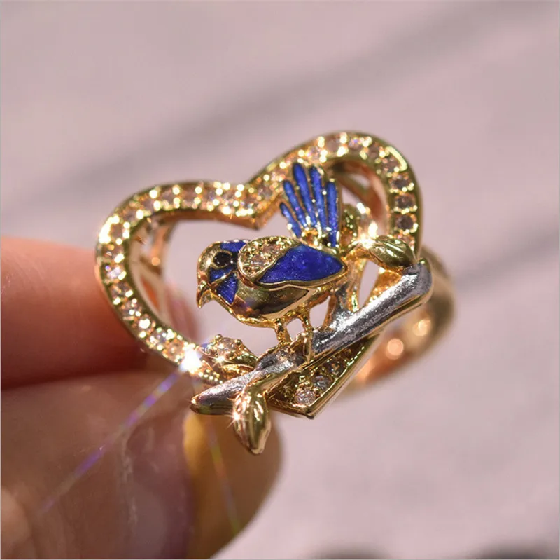 CC модные ювелирные кольца для женщин творческий птица Воробей кольцо с изображением животного желтого золота эпоксидной Анель вечерние подарок Прямая CC2361