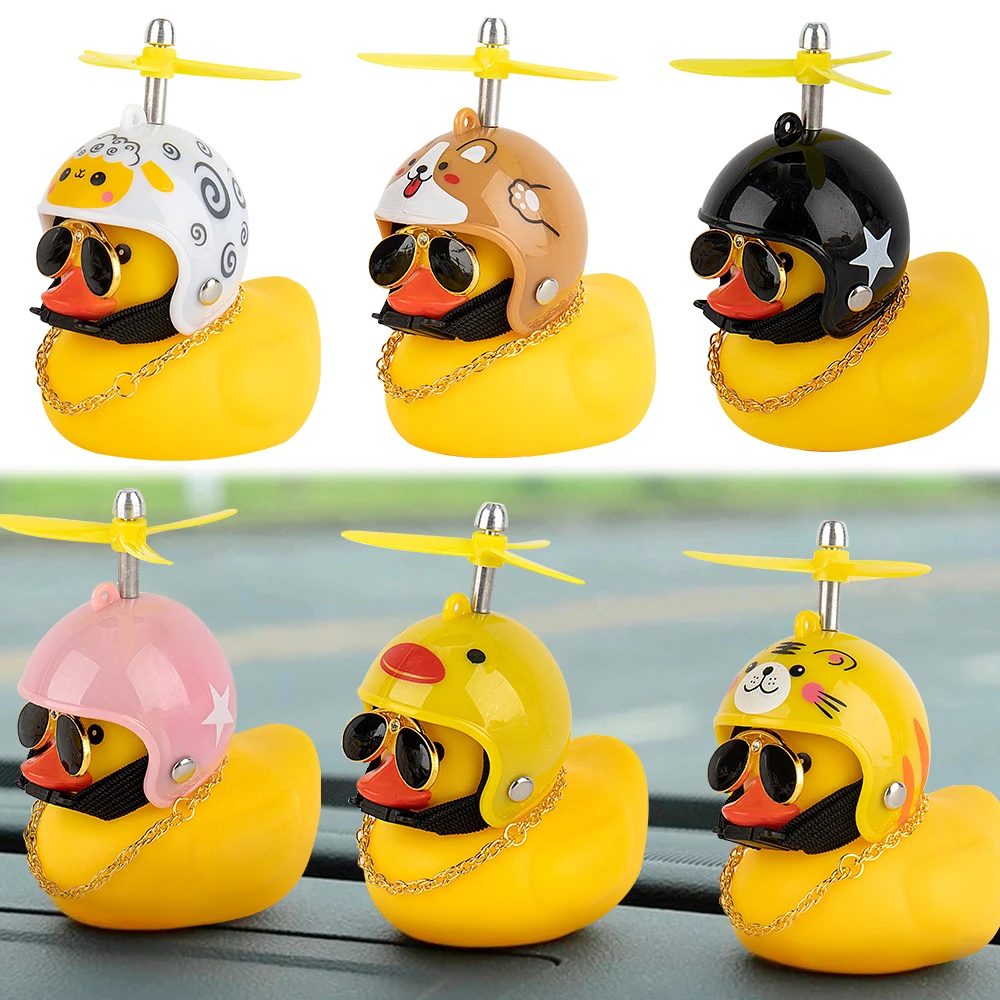 Novelty Yellow Rubber Duck With Helmet Sunglasses Car Dashboard