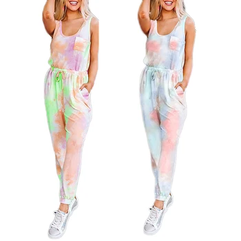 

2pcs Summer Tie Dye Printed Pajamas Sleeveless Tops+Pants Pijamas PJ Set Pyjama Nightwear Casual Loose Sleepwear Home Wear