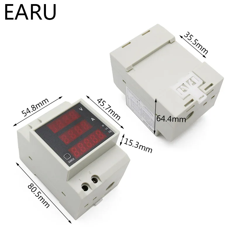 DIN-rail Multi-function Meter AC80-300V AC200-450V 100A Digital LED Voltage Current Active Power Factor Energy Meter Voltmeter