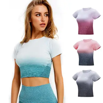 

Seamless Crop Yoga Top Short Sleeve Women T Shirt Summer Pink Gym Fitness Clothing Workout Running Sports Ladies Yoga Tops 7