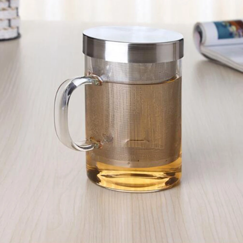 Tea Infuser 500Ml Travel Heat-Resistant Glass Mug with Stainless Steel Lid Coffee Cup Tumbler