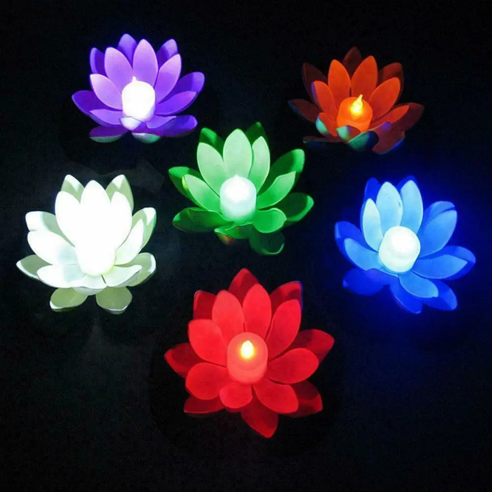 Solar Floating Lotus Light Pool Outdoor Garden Water Flower LED Lamp Lights 