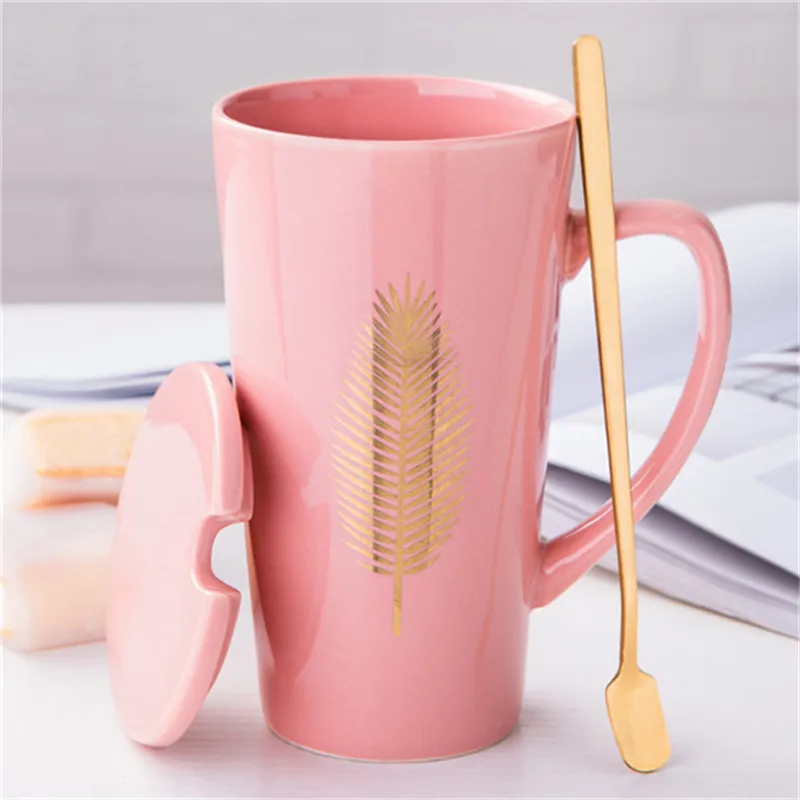 1pc 360ml Pink Melted Ceramic Mug, With Lid And Spoon, High Value