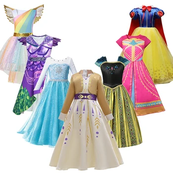 

Girls Snow White Elza Ana Dress For Halloween Party Belle Cosplay Princess Costume Kids Moana Unicorn Clothing Fancy Vestido