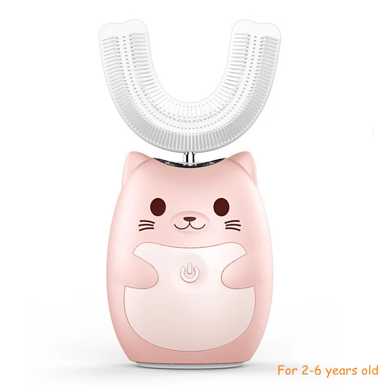 Pink 2-6years old Детская умная звуковая зубная щетка u-образная силиконовая УФ-дезинфицирующая зубная щетка Детская автоматичесой сушки IPX7 Водонепроницаемая зубная щетка - Цвет: Pink 2-6years old