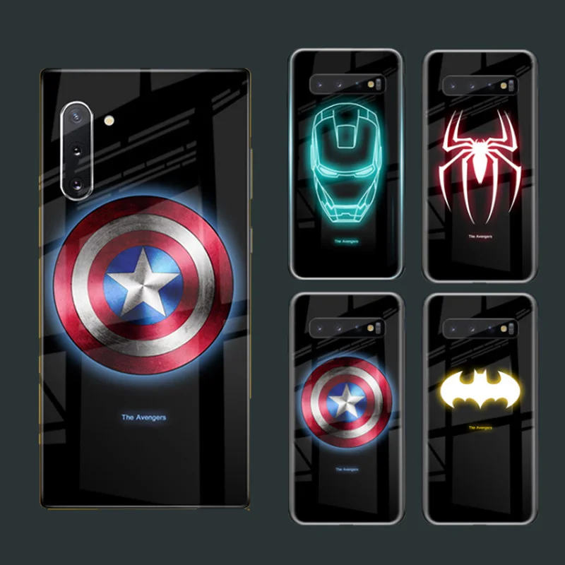 Marvel Мстители чехол в виде светящегося стекла для samsung Galaxy Note 10 Plus 9 8 S10 5G S10E S8 S9 чехол светодиодный светящийся Темный Роскошный чехол для телефона