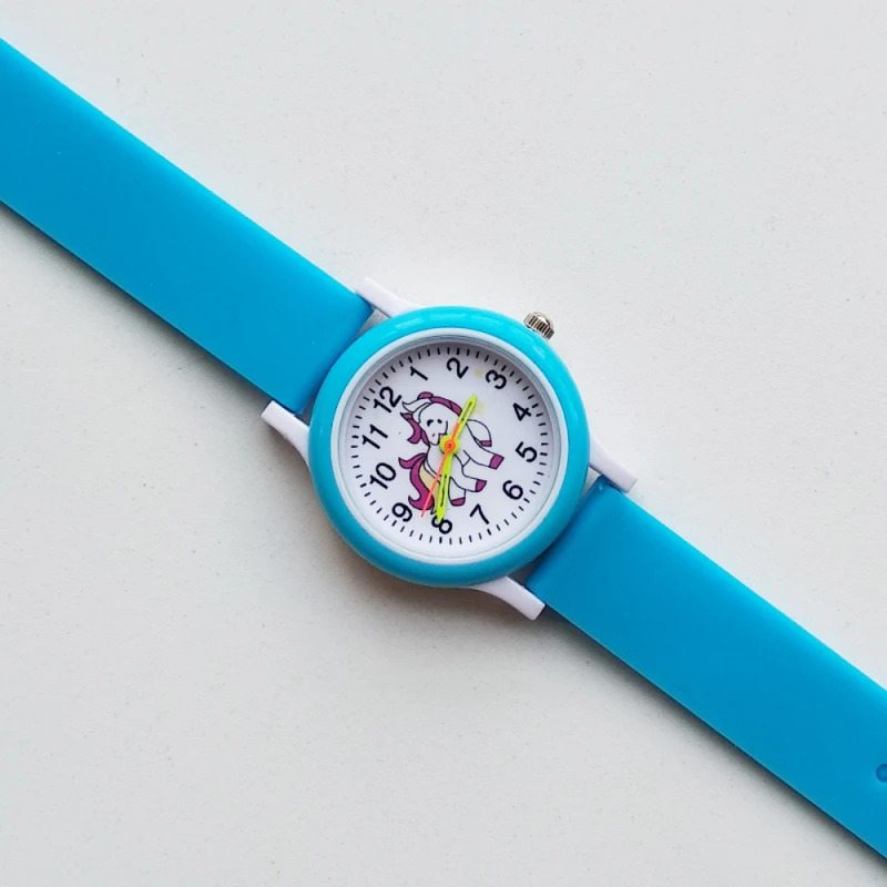 Мультяшный Радужный Единорог, стильные детские часы с круглым циферблатом, детские часы, студенческие часы для мальчиков и девочек, кварцевые наручные часы, детские игрушки пони - Цвет: 011 - sky blue