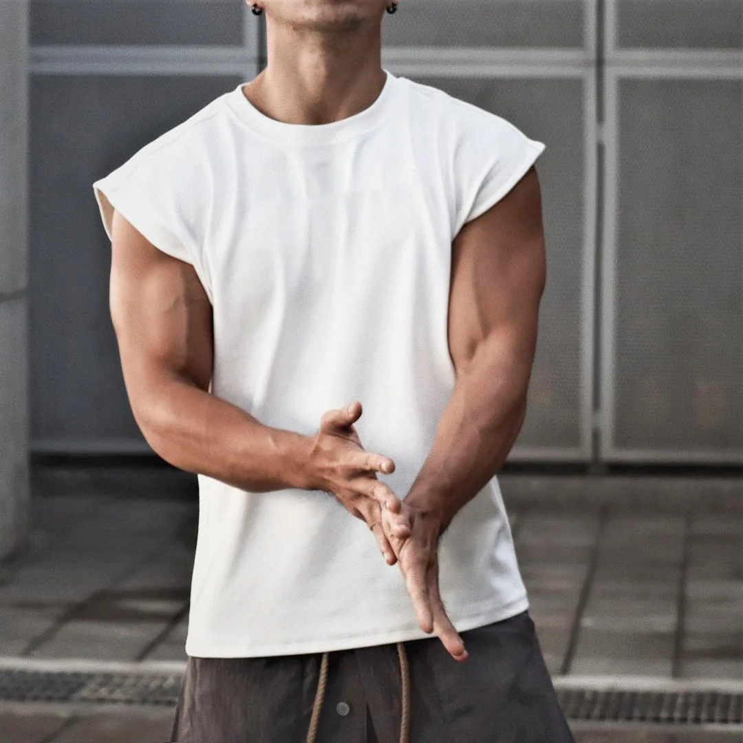 

2021 New Cotton Loose Gyms Tank Tops Men Sleeveless Sports Shirt Men Fitness Clothing Summer Cool Men's Running Vest