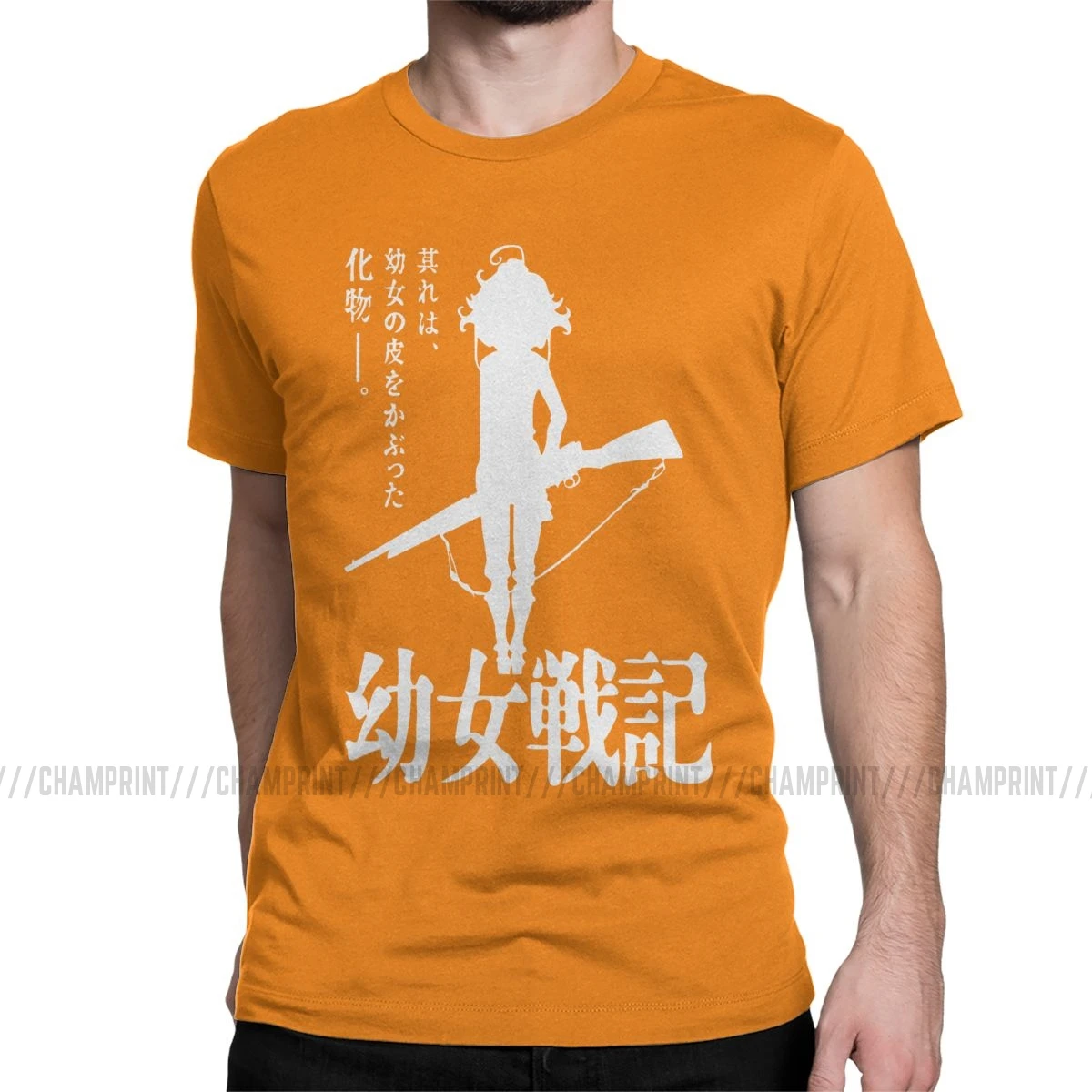 Youjo Senki Tanya футболки мужские хлопок Винтажная футболка с круглым вырезом Von Empire War Evil аниме футболка с коротким рукавом идея подарка - Цвет: Оранжевый