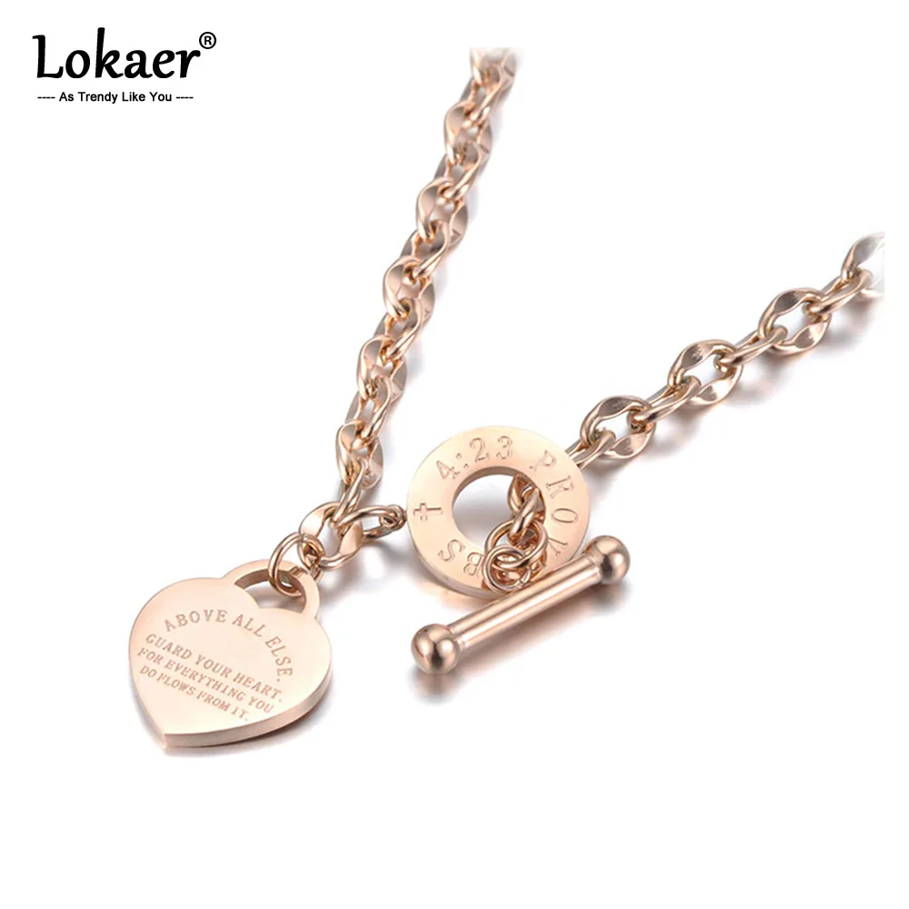 Titanium Stainless Steel Heart Charm Pendant Necklace O-Chain Jewelry Classic Love Bible Proverbs 4:23
