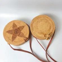 Круглые соломенные сумки женская летняя плетеная Сумка из ротанга ручная работа тканая пляжная сумка через плечо круг Богемия роскошные сумки женские дизайнерские сумки