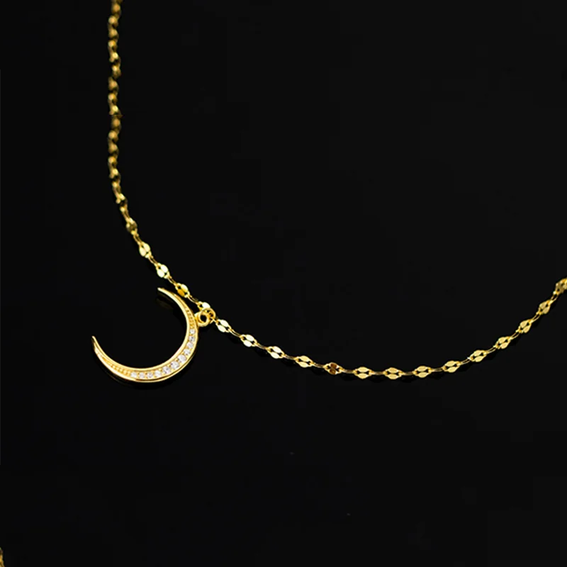 WANTME 925 Sterling Silver Fashion Romantic Moon Pendant Lip Piece Chain Charm Anklet for Women Simple Beach Party Foot Jewelry