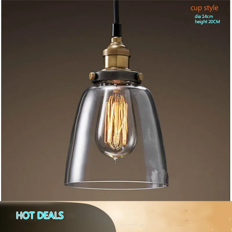 

American country retro industrial style glass pendant light kitchen island restaurant glass hanging lamp led tungsten light