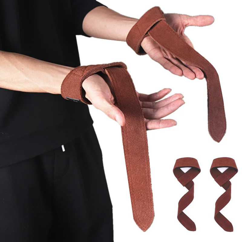 Cow Leather Lifting Straps With For Grip Support Deadlift Bodybuilding