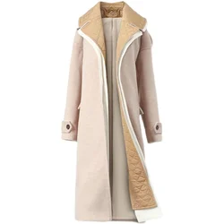 Inverno quente lã mistura casaco 2021 alta qualidade acolchoado faixas longo casaco feminino de lã teddy abrigos trench coat mujer invierno