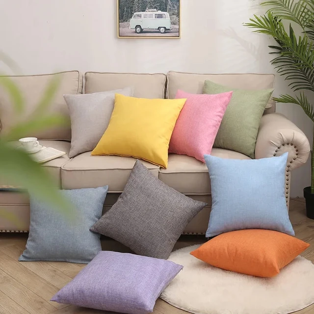 Plain Linen Throw Pillow Cover Home Decorative Pillowcase for Sofa Cafe Modern Solid Color Cushion Cover Square Pillow Case 1