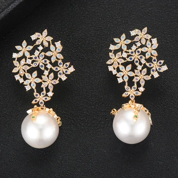 

GODKI Trendy Simulated Pearl Flower Cluster Earring For Women 2020 Fashion Geometric Round Earrings ZIRCON Cross Earring Jewelry