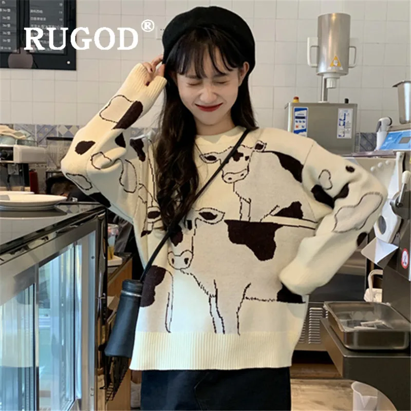 RUGOD свитер с молочной коровой милый пуловер Kawaii джемпер Зимние Топы для женщин трикотаж размера плюс корейский стиль женские Свитера s