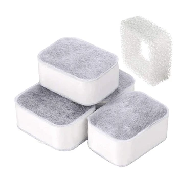 

2.1L Ceramic Cat Water Fountain Replacement Filter, 4Pcs Premium Cotton Activated Carbon and 1Pcs Foam Filters, White