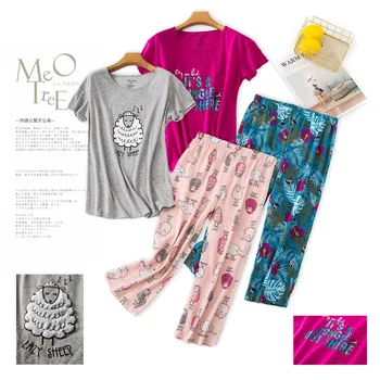 

Hot sale plus size soft women's cozy pajamas set short sleeve comfortable cotton pajamas suit home clothing for sleeping 2 Piece