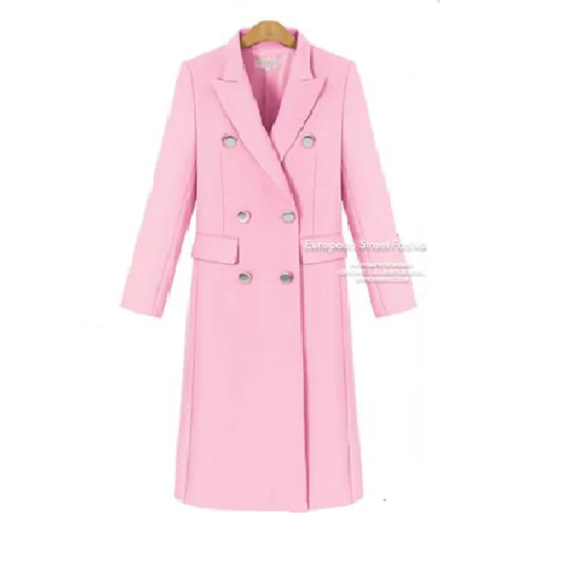 pink Демисезонный Для женщин блейзеры Модные Плотные длинные Стиль с двумя рядами пуговиц, тонкое женское пальто с твердым отложным блейзеры с воротом для Для женщин костюм верхняя одежда для детей - Цвет: pink