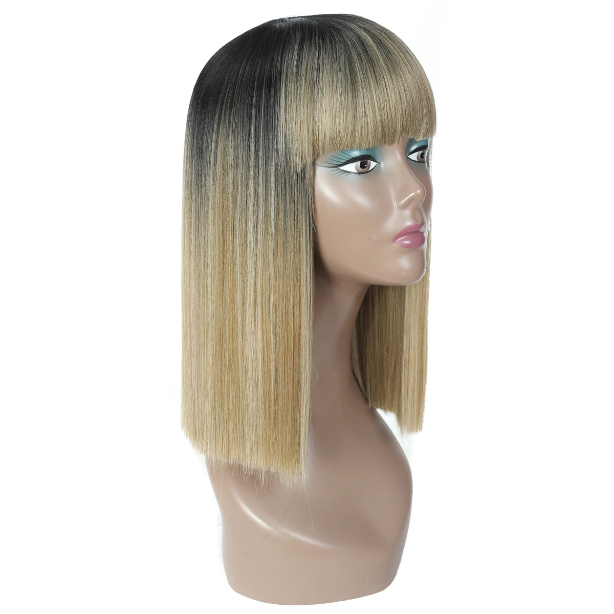 

YunRong Restyleable Ombre Synthetic Wig With Bangs Black Roots Blonde Hair Wigs For Woman Heat Resistant Fiber Synthetic Hair