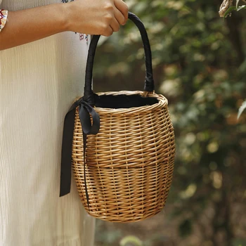 

Wicker Willow Fruits Basket Portable Shopping Basket Creative Flower Arrangement Zakka Home Decoration