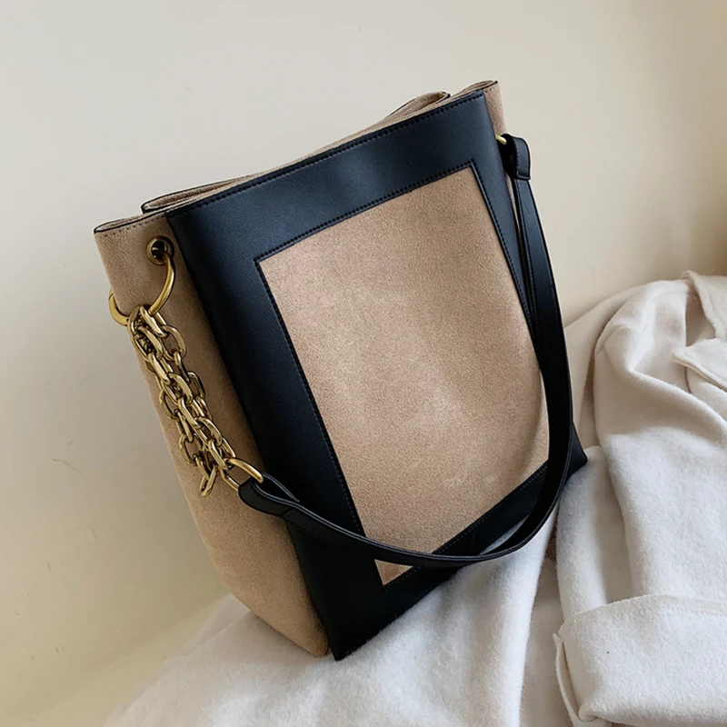 

Burminsa Vintage Suede Chain Bucket Bags For Women Large Capacity A4 Work Female Shoulder Bag Matte Ladies Messenger Bags 2020
