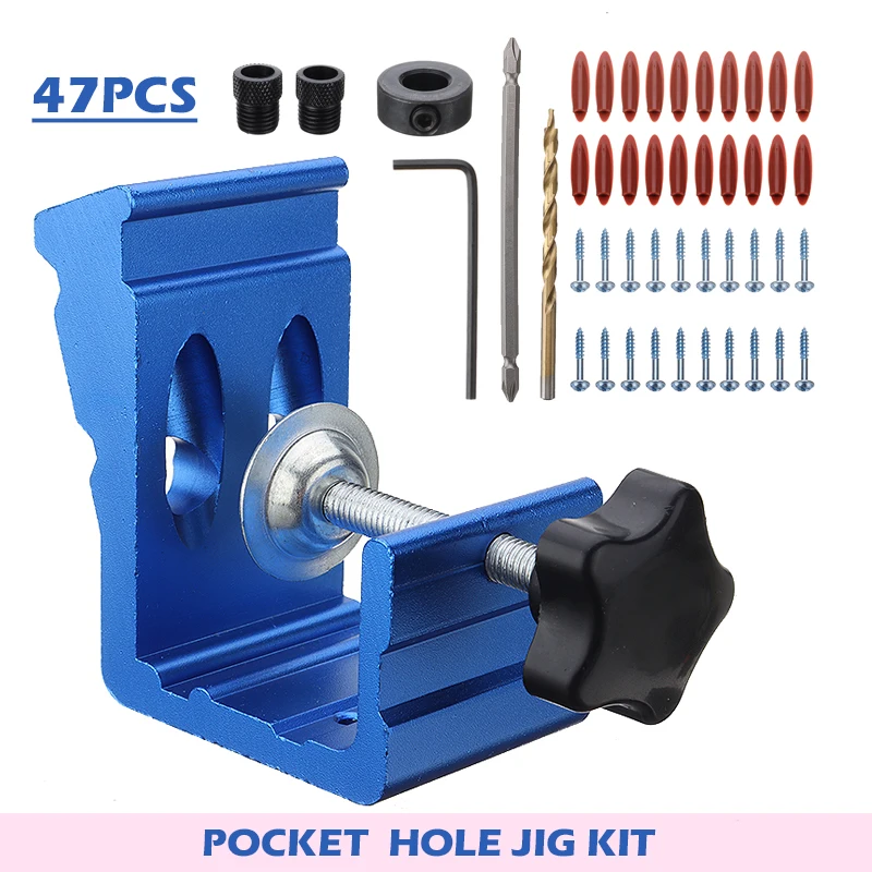 

47pcs Pocket Hole Puncher Jig Kit Dowel Drill Joinery Screw Carpenter Woodworking Angle Tools