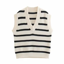 

Y2k Striped Sweater Vest Female Spring 2021 Women Fashion Preppy Style Chic V-Neck Sleeveless Knitwear Girl Sweaters Tops Casual