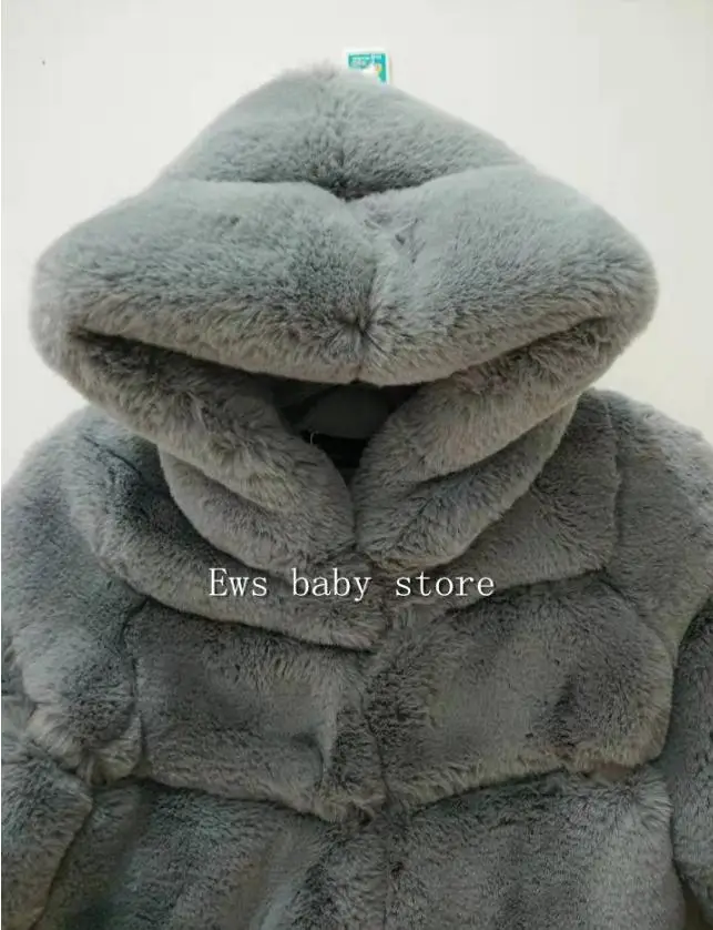 2-8 year Children's Faux Fur Coat Imitation Rex Rabbit Fur Girls Thicker kids Clothing Baby Winter warm Hooded Overcoat Y13