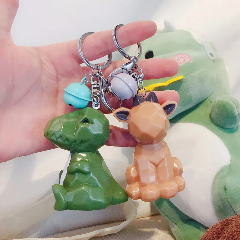 

2019 New Fashion Cute Dinosaur Panda Cat Keychain Key Ring With Bell Cartoon PU Key Chain Creative Car Phone Key Ring
