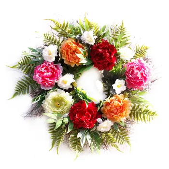 

61cm Artificial Peony Flower Wreath Silk Spring Wreath for The Front Door Wall Hanging Window Wedding Party Decoration