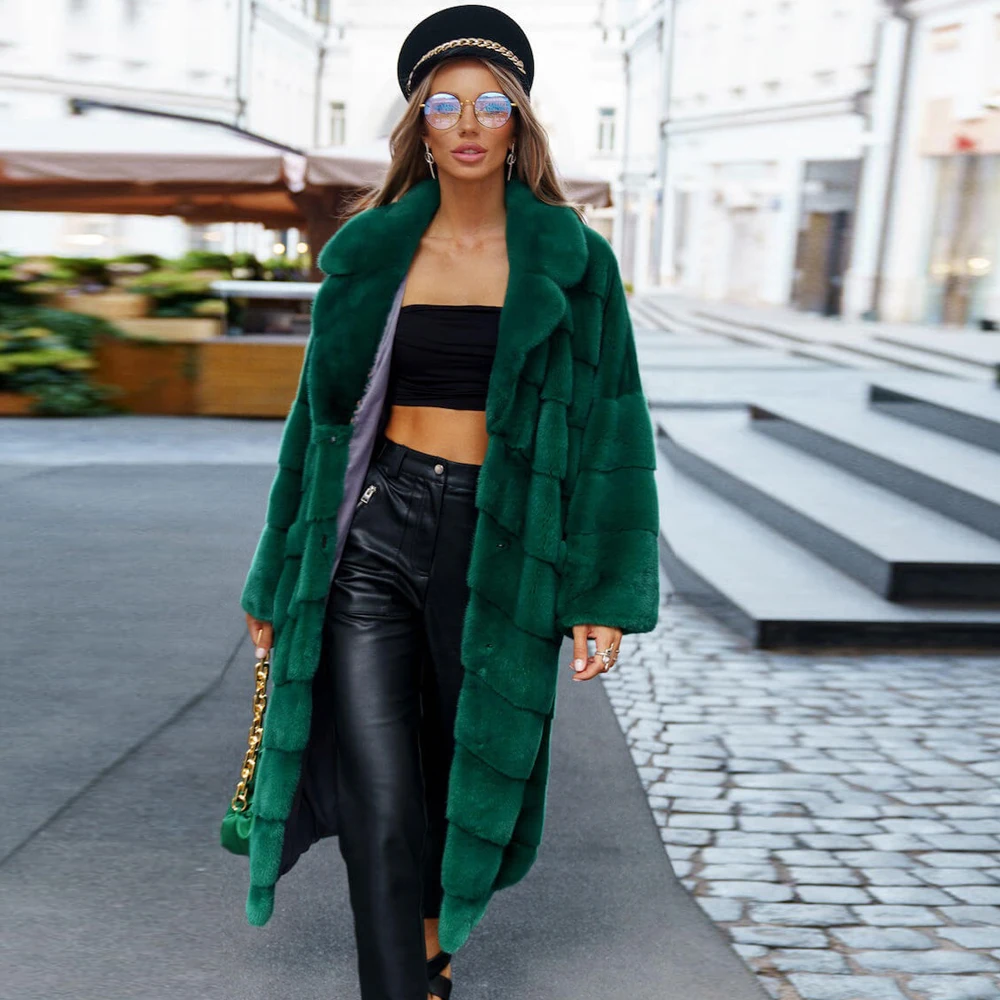 110cm X-long Genuine Mink Fur Coat Woman Winter Fashion Outwear Causal Woman Full Pelt Mink Fur Coats Genuine Fur Overcoats 2022