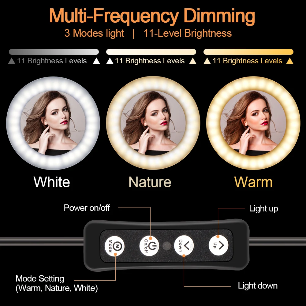 6" Led Selfie Ring Light Dimmable with Tripod Stand Cell Phone Holder for Photography Studio YouTube Lighting Makeup Camera
