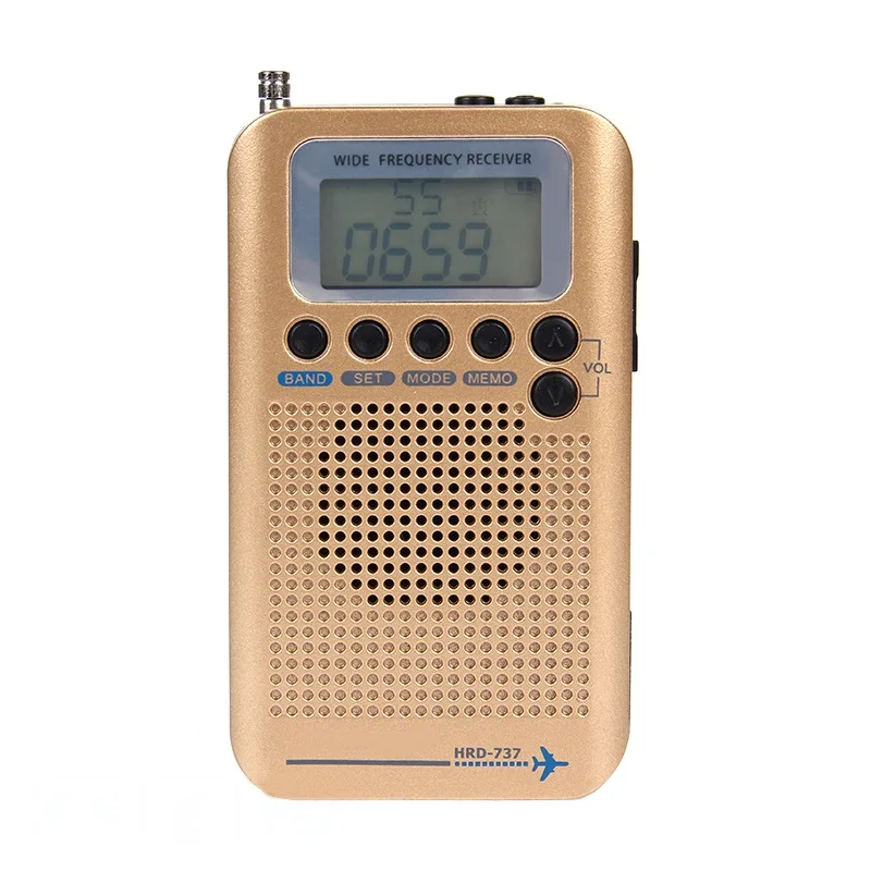 Золотистый Полнодиапазонный радио цифровой демодулятор FM/AM/SW/CB/Air/VHF World Band стерео портативный радио с ЖК-дисплеем будильник - Цвет: Золотистый