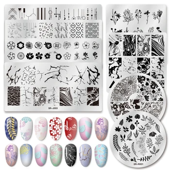 

MEET ACROSS Flower Nail Stamping Plates Marble Image Stamp Templates Geometric Manicure Printing Stencil Tools