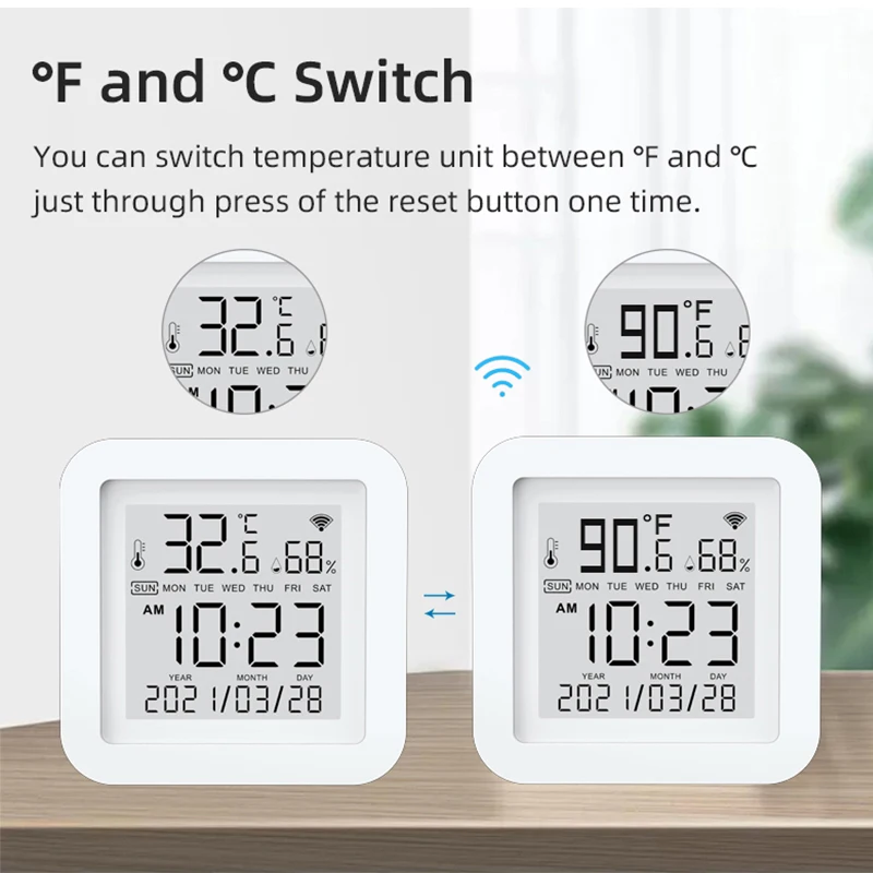 Tuya WIFI Smart Temperature Humidity Sensor Indoor Hygrometer Thermometer LCD Display Real Time Update USB Power Up