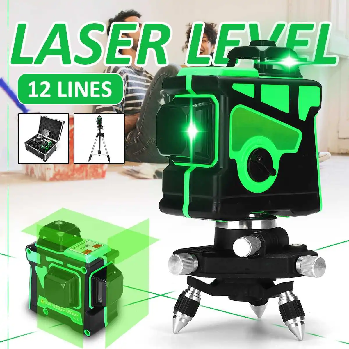 

12 Lines 3D Green Laser Level Self-Leveling 360 x 3 Horizontal And Vertical Cross Lines Green Laser Line With Tripod Waterproof