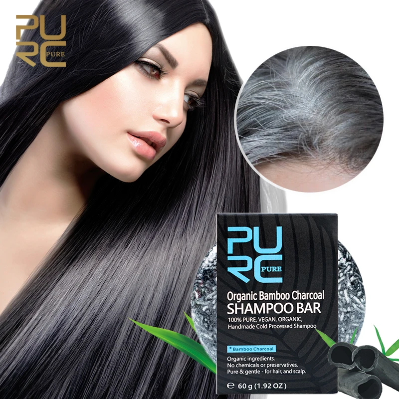 PURC Organic Bamboo Charcoal Shampoo Bar Pure Reduce Gray White Hair Deep Cleaning Repair Damaged Anti-Frizzy Soap Hair Care