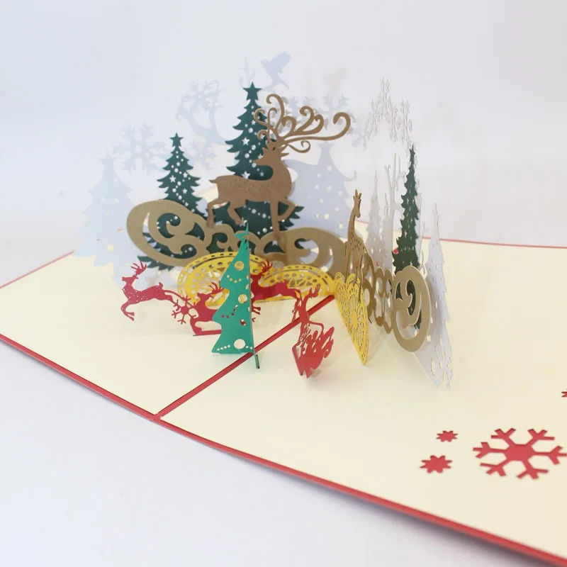  10pcs Christmas Deer Tree 3D Pop UP Cards Gift Postcard with Envelope Xmas Invitation Greeting Card - 4.00029E+12