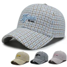 Модная вышитая Кепка с буквами, клетчатая бейсболка, Женская Повседневная универсальная Кепка, уличная простая Кепка От Солнца, бейсбольная кепка, шляпа для папы