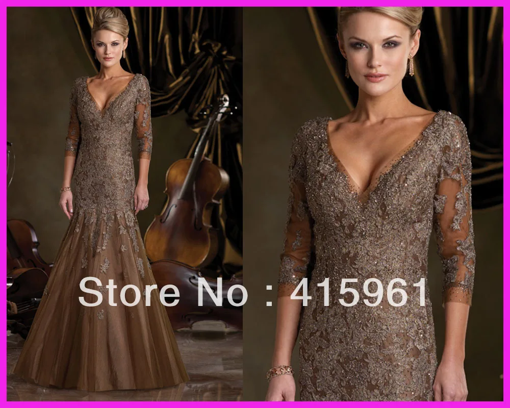 

2019 Luxury 3/4 Sleeves Beaded Lace appliques V Neck farsali Mermaid Mother of the Bride Dresses for weddings evening dress