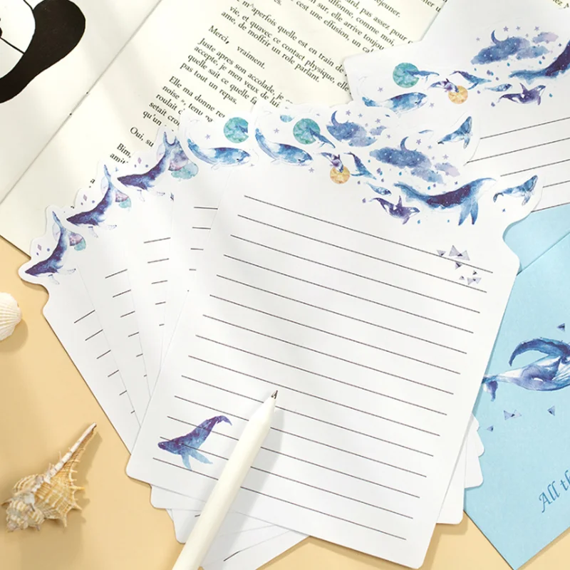 3 Envelope+6 Paper Letter Kawaii Flower Planet Whale Series Creative Stationery School Office Supplies Children Envelope Wedding kraft paper envelopes mailing envelopes mini envelopes window envelopes gift card envelopes